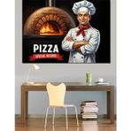Pizza Fırını Ve Şef Aşçı İllüstrasyonu Dekoratif Kanvas - Mdf Ahşap Tablo