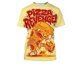 Pizza Revenge 3D Baskılı T-Shirt, Sarı, O-Yaka, Kısa Kollu, Günlük Giyim, Asya Bedeni M