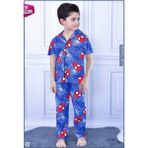 Pjkö Örümcek Adam Desenli Mavi Kısa Kollu Önden Düğmeli Erkek Çocuk Pijama Takımı 4-12 Yaş 709K - 5 - 6 Yaş