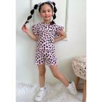 Pjkskt Leopar Desen Pembe Fitilli Kumaş Fırfırlı Kollu Şortlu Kız Çocuk Kısa Kol Takım 7632-P - 3 - 4 Yaş - Karışık