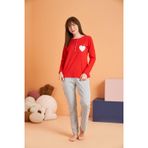 Pjs Kadın Anne-Kız %100 Pamuklu Kalpli Desenli Çizgili Uzun Kollu Pijama Takım
