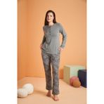 Pjs Kadın Likralı Viskon 4 Mevsim Kumaş Leoparlı Uzun Kollu Pijama Takım