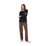 Pjs Kadın Pijama Takımı, Siyah, Leopar Desen, 46 Beden