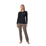 Pjs Kadın Uzun Kollu Pijama Takımı, Siyah, Leopar Desen, 48 Beden