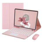 Pladderman iPad Air 4 10.9" Için Mouse Standı Kılıflı Kapaklı Bluetooth Klavye (Yurt Dışından) - Pembe
