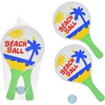 Plaj Sahil Tenis Raketi Beach Ball Ahşap Tahta 2li Raket Pinpon Top Seti - Çok Renkli