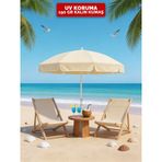 Plaj Şemsiyesi - Güneş Ve Balkon Şemsiyesi 200 Cm 10 Telli Kalın Kumaş Krem Renk Kısa Saçaklı