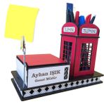 Plaket Home Kişiye Özel Ahşap Masaüstü Telefon Kulübeli Kalemlik Notluk