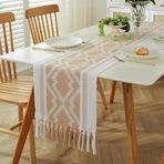 Plancholo Boho Masa Koşucusu 107 cm Uzun Doğal Pamuk Dokuma Püsküllü Masa Örtüsü Ev Yemek Masası Dekoru için (Kahve, 30 x 107 cm)