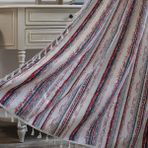 Plancholo Boho Pamuklu Keten Perde 220 cm Uzunluk 1 Panel Kırmızı ve Mavi Çizgili Pencere Perdesi Panel Çubuk Püsküllü Cep Örtüsü Yatak Odası Oturma Odası için (149 cm G x 220 cm U)