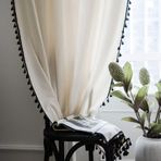 Plancholo Boho Perde 150 cm Uzun Pamuklu Keten Yarı Karartma Pencere Perdesi Paneli Püsküllü Çubuk Cep Örtüsü Oturma Odası Yatak Odası için (1 Panel, 149 cm G x 160 cm U)