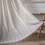 Plancholo Boho Perde Tığ İşi Dantel Yarı Şeffaf Bohem İçi Boş Örgü El Yapımı Püsküller Çubuk Cep Pencere Uygulaması Vintage Rustik Çiftlik Evi Örtüsü Yatak Odası için (1 Panel, 149 cm G x 259 cm L