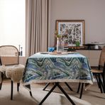 Plancholo Boho Tarzı Masa Örtüsü Yeşil Mürekkep Boyama Desenli Jakarlı Masa Örtüsü Yıkanabilir Mutfak Yemek için Masa Örtüsü (Dikdörtgen, 55"x87")