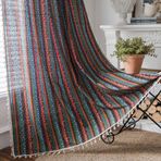 Plancholo Boho Yarı Karartma Perdesi Yatak Odası Oturma Odası için 228 cm Uzunluğunda Bohem Çizgili Baskı Pamuklu Keten Pencere Perde Paneli Püsküllü Çubuk Cep Örtüsü (1 Panel, 149 cm G x 238 cm L
