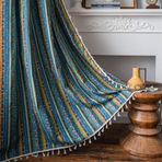Plancholo Boho Yarı Karartma Perdesi Yatak Odası Oturma Odası için 79 İnç Uzunluğunda Bohem Çizgili Baskı Pamuklu Keten Pencere Perde Paneli Püsküllü Çubuk Cep Örtüsü (1 Panel, 149 cm G x 200 cm L