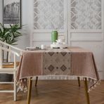 Plancholo Dikdörtgen Masa Örtüsü Çiftlik Evi Pamuklu Keten Masa Örtüsü Püsküllü Kırışıksız Yıkanabilir Mutfak için Masa Örtüsü, Yemek/Parti, Kahve, 130 x 182 cm