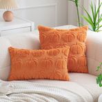 Plancholo Fall Pumpkin Dekoratif Kırlent Kılıfı 2'li Set Yumuşak Peluş Suni Kürk Yün Yastık Kılıfı Kanepe Kanepe için (Turuncu, 50 x 50 cm)