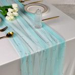 Plancholo İnci Masa Örtüsü 118 İnç Uzun Aqua Mavi Boho Rustik Tül Masa Örtüsü Beyaz İncili Düğün Doğum Günü Partisi Masa Dekoru için, 76 x 250 cm