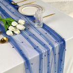 Plancholo İnci Masa Örtüsü 118 İnç Uzun Bebek Mavisi Boho Rustik Tül Masa Örtüsü Bebek Mavisi İncili Düğün Doğum Günü Partisi Masa Dekoru için, 132 x 250 cm