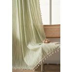 Plancholo Püsküllü Çiçekli Perde 350 cm Uzunluğunda 1 Panel Çiftlik Evi Pamuklu Keten Yarı Şeffaf Pencere Perde Paneli Yatak Odası Oturma Odası için Boho Çubuk Cep Örtüsü (Yeşil, 149 cm G x 299 cm U)