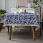 Plancholo Vintage Stil Jakarlı Masa Örtüsü Mavi Kelebek Desenli Masa Örtüsü Boho Yıkanabilir Mutfak Yemek Masası için Masa Örtüsü (Dikdörtgen, 139 x 299 cm)