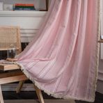 Plancholo Yatak Odası Oturma Odası için Pembe Boho Perde 200 cm Uzunluğunda 1 Panel Çizgili İşlemeli Çiftlik Evi Pamuklu Keten Pencere Perde Panel Çubuk Püsküllü Cep Örtüsü (132 cm G x 213 cm U)