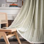 Plancholo Yatak Odası Oturma Odası için Yeşil Boho Perde 150 cm Uzunluğunda 1 Panel Çizgili İşlemeli Çiftlik Evi Pamuklu Keten Pencere Perde Panel Çubuk Püsküllü Cep Örtüsü (132 cm G x 160 cm U)