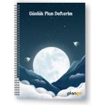 Plango Ay ve Bulutlar Spiralli Günlük Planlama Defteri - Planlayıcı Defter - 0 - Siyah