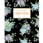 Planner August 2025-2026 July: 8x10 Large Notebook Organizer with Hourly Time Slots | Succulent Echeveria Plant Design Black