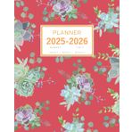 Planner August 2025-2026 July: 8x10 Large Notebook Organizer with Hourly Time Slots | Succulent Echeveria Plant Design Red