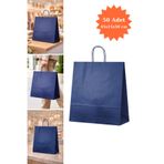 Plas+Plus Elit Burgu Saplı Kraft Çanta Mavi FSC Sertifikalı Kağıt Poşet Butik Hediye Torbası 45x15x50 cm 50Li
