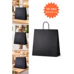 Plas+Plus Elit Burgu Saplı Kraft Çanta Siyah FSC Sertifikalı Kağıt Poşet Butik Hediye Torbası 36x12x41 cm 50Li