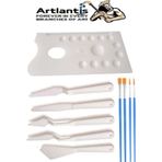 Plastik 13 Hazneli Resim Paleti 5 li Plastik Spatula ve Resim Fırçası 1 Paket Ressam Paleti Sanatsal Esnek Palet Bıçağı