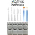 Plastik 17 Hazneli Resim Paleti Masaüstü 5 Li Plastik Spatula ve Resim Fırçası 1 Paket Palet Bıçağı Seti Ressam Sanat - Standart - Beyaz