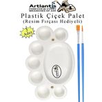 Plastik Çiçek Palet 3 Adet Çiçek Boya Paleti 8 Hazneli 17 Cm Resim Boyama Paleti Fırça Hediyeli Sanatsal Hobi