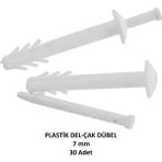 Plastik Çivili Korniş Dübeli, 7 mm Del Çak Dübeli (30 Adet)