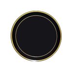 Plastik Gold Renk İşlemeli Siyah Tabak 26 cm - 6 Adet