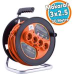 Plastik Makaralı Seyyar 4 Prizli IP20 Uzatma Kablosu 3x2.5 mm Cca Kablo 30 Metre Termal Sigorta - Turuncu - Siyah - 1