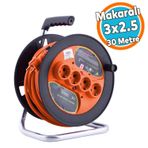 Plastik Makaralı Seyyar 4 Prizli Ip20 Uzatma Kablosu 3X2.5 Mm Cca Kablo 30 Metre Termal Sigorta