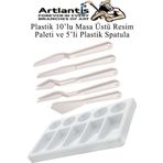 Plastik Masa Üstü 10 Hazneli Resim Paleti 5 li Plastik Spatula 1 Paket Ressam Paketi Sanatsal Esnek Plastik Palet Bıçağı