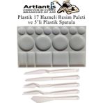 Plastik Masa Üstü 17 Hazneli Resim Paleti 5 li Plastik Spatula 1 Paket Ressam Paleti Sanatsal Esnek Plastik Palet Bıçağı