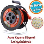 Plastik Seyyar Makaralı Cca Kablo 4 Prizli Monofaze Uzatma Kablosu 3x2.5 mm Ttr Kablo 30 Metre - Turuncu - Siyah