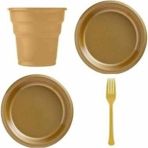 Plastik Tabak Bardak Çatal Seti 25 Li - Gold