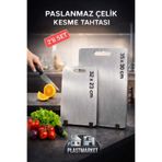 PLASTMARKET 2 Adet Paslanmaz Çelik Kesme Tahtası , Büyük Boy - XL Ekstra Büyük Boy, 2'li Set