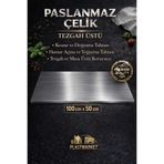 PLASTMARKET Paslanmaz Çelik Tezgah Üstü Kesme Tahtası - Hamur Açma Tahtası, Tezgah Üstü Koruyucu, 100x50 cm