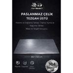 Plastmarket Paslanmaz Çelik Tezgah Üstü Kesme Tahtası, Hamur Yoğurma Tahtası, Tezgah Üstü Koruyucu, 80X50 cm