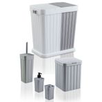 plastyol 5'li Twins Çeyiz Seti Gri & Beyaz - 2'li Kirli Çamaşır Sepeti Ve 4'lü Banyo Seti - Bas Aç Kapaklı