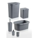 plastyol 6'lı Çeyiz Seti - Kirli Çamaşır Sepeti, Sele Ve 4'lü Banyo Seti - Antrasit