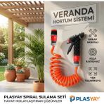 Plasyay Spiral Balkon Araç Yıkama Bahçe Sulama Hortumu ve Musluk Adaptörlü Turuncu 2 Metre