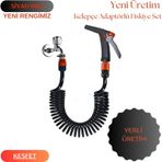 Plasyay Spiral Yıkama Sulama Hortumu Kelepçe Adaptörlü ve Yeni Fiskiye Başlıklı Siyah Inci 5 Metre Set
